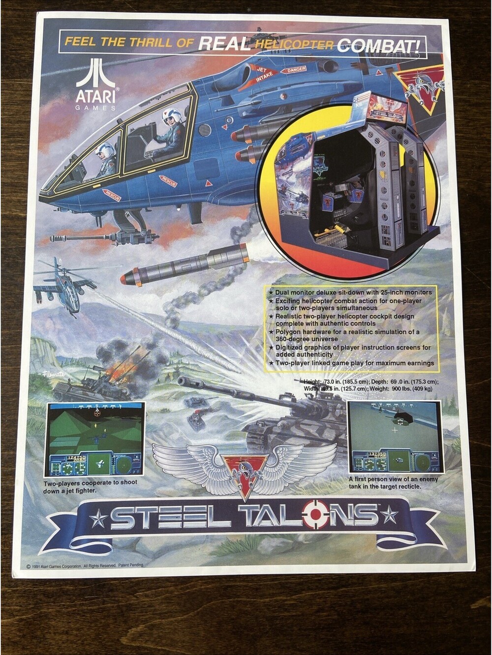 Atari Steel Talons Arcade Pinball FLYER Original Ad Promo 1991 Poster Not PCB